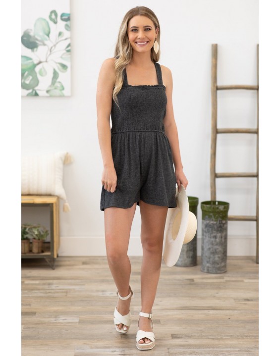 Charcoal Smocked Bust Romper
