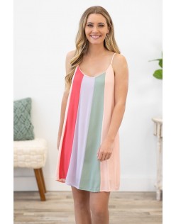 Coral/Lilac/Sage Color Block Dress