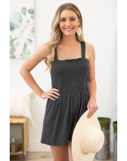 Charcoal Smocked Bust Romper