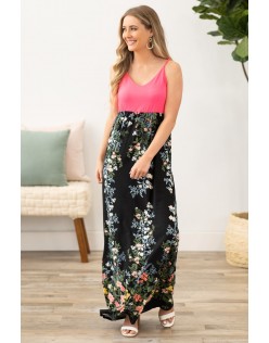 Neon Pink with Floral Maxi Dress