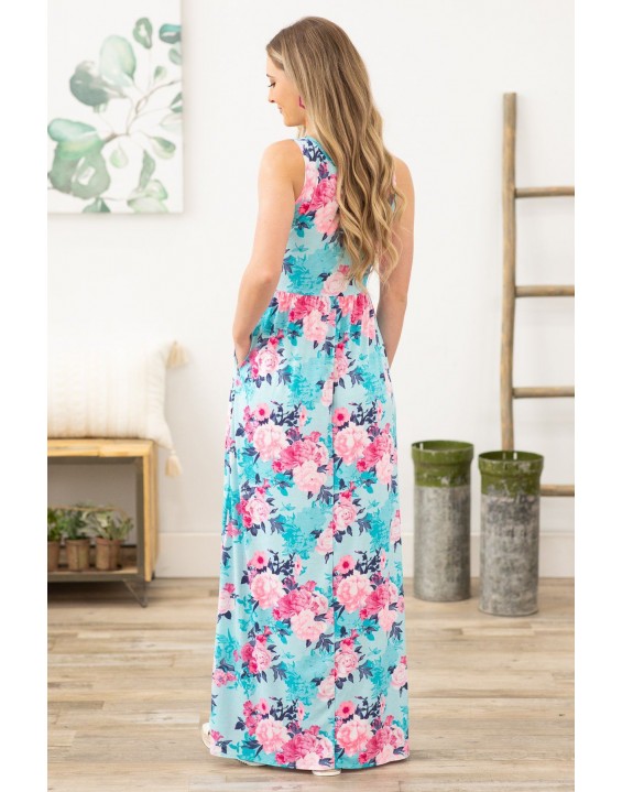 Aqua Floral Maxi Dress