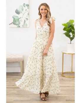 Cream Sleeveless Tiered Floral Maxi Dress