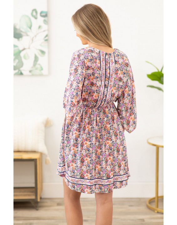 Coral Floral Pattern Midlength Sleeve