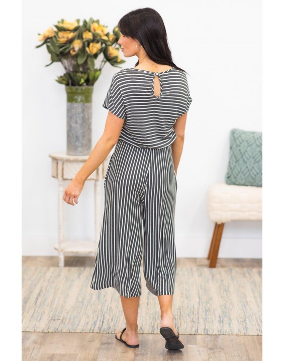 Caribbean Nights Striped Jumpsuit In Charcoal