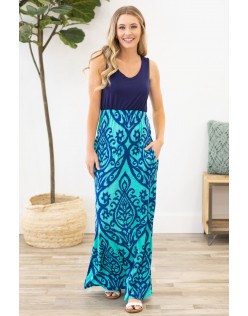 Leave No Trail Dress in Mint/Navy