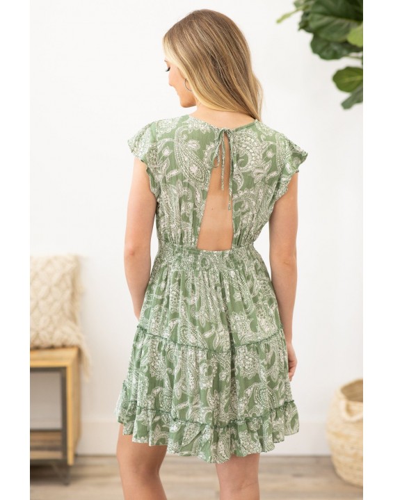 Light Olive Paisley Print Dress