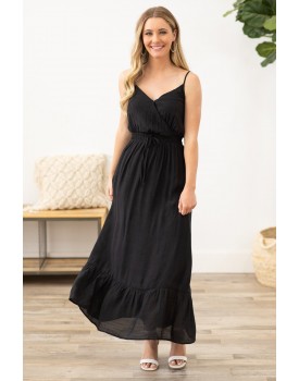 Black V-Neck Elastic Waist Dress